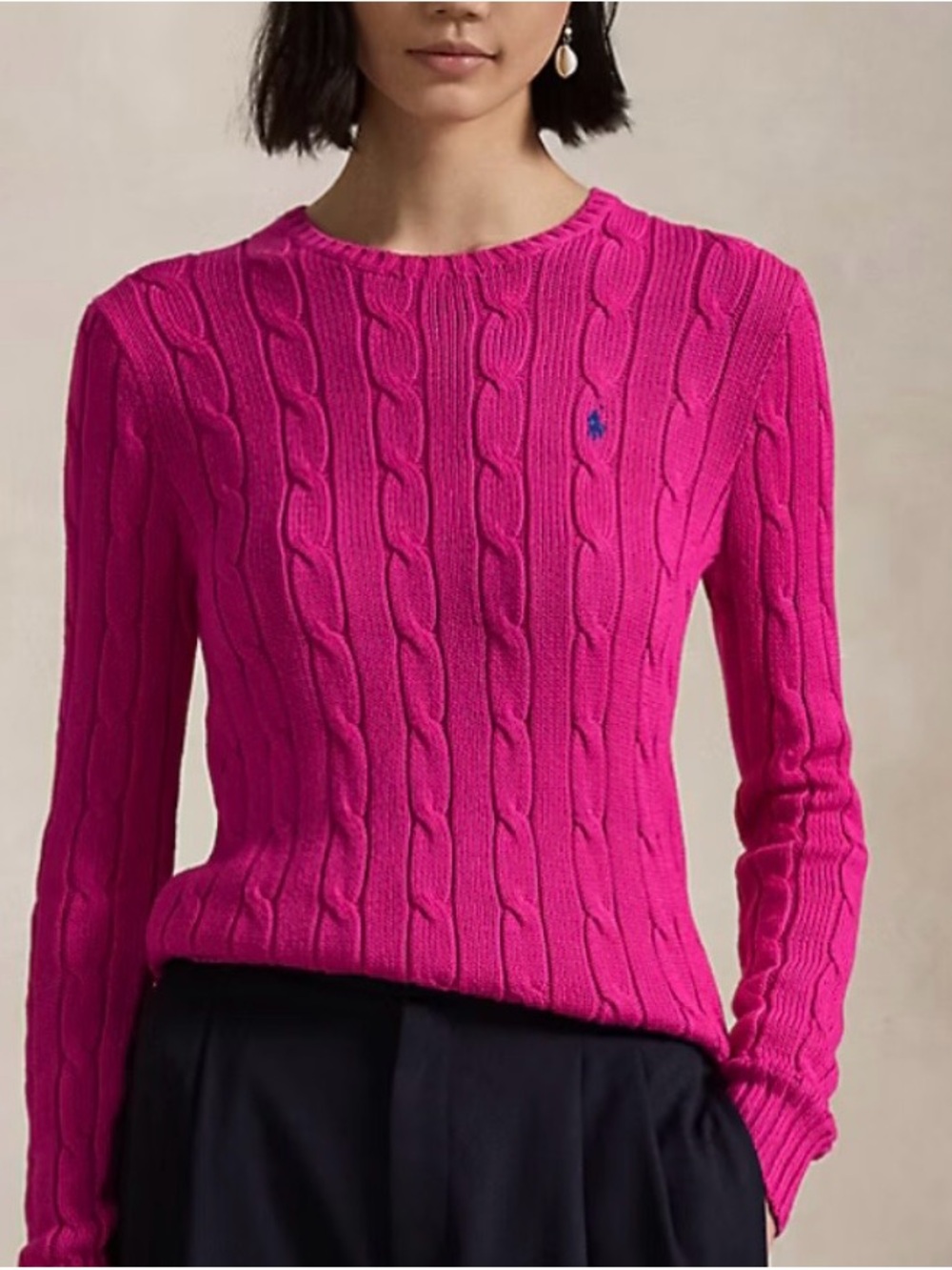 Polo by Ralph Lauren Bright Pink Cable Knit Crewneck Sweater